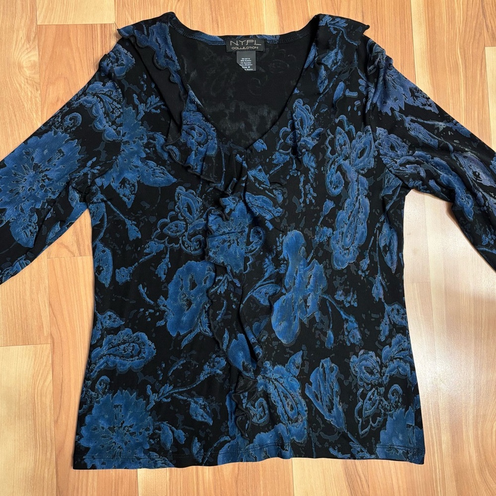 NY Collection Women's Black and Blue Top
